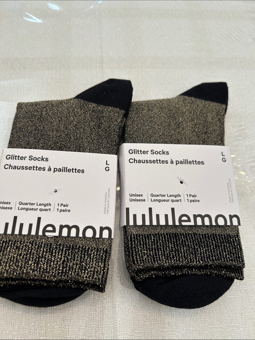 lululemon athletica Metallic Black Glitter Quarter Socks 2 pair BNWT